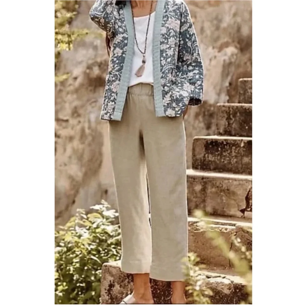 Pure J. Jill Linen High Rise Pull-On Cropped Wide Leg Pants Minimalist Green XLP - Picture 11 of 11